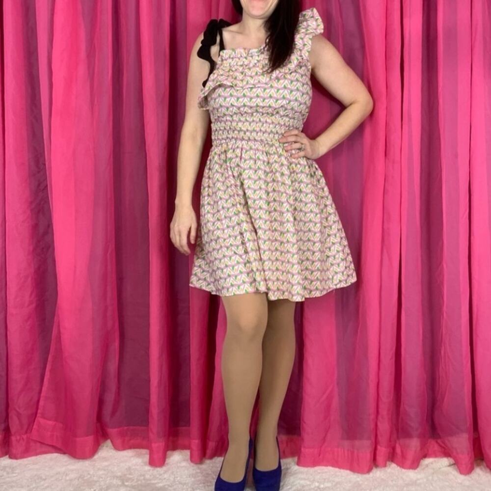 Stellah Pink Ruffle and bow shoulder cotton dress, size‎ small